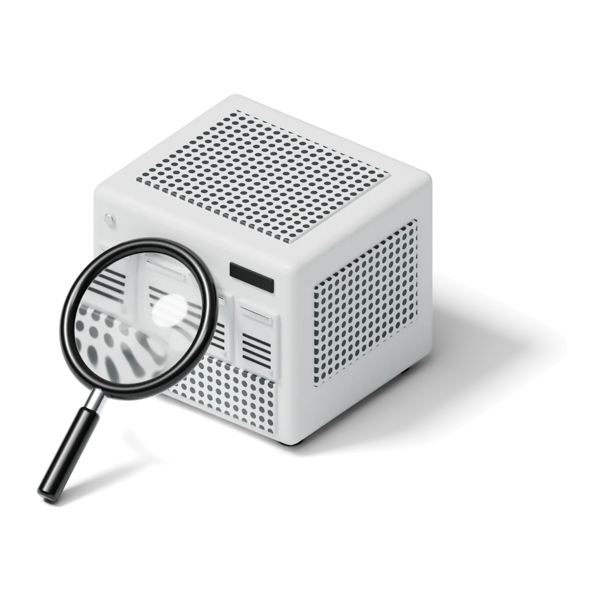 A white model of a validator node under a magnifying glass