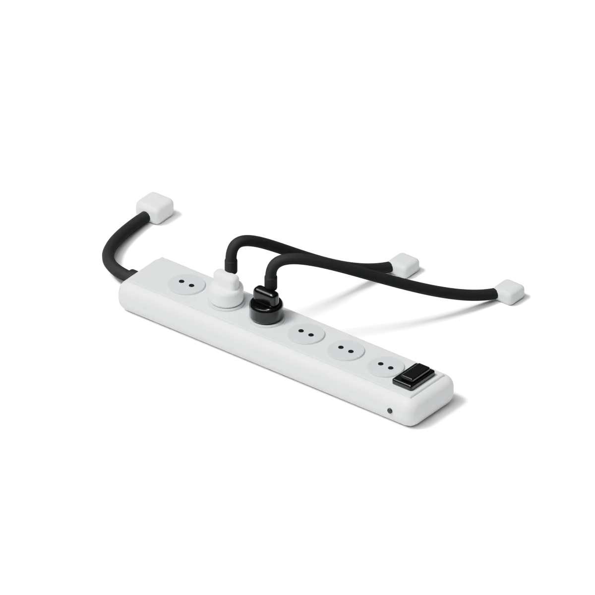 A white model of a power strip with a second plug beside the first